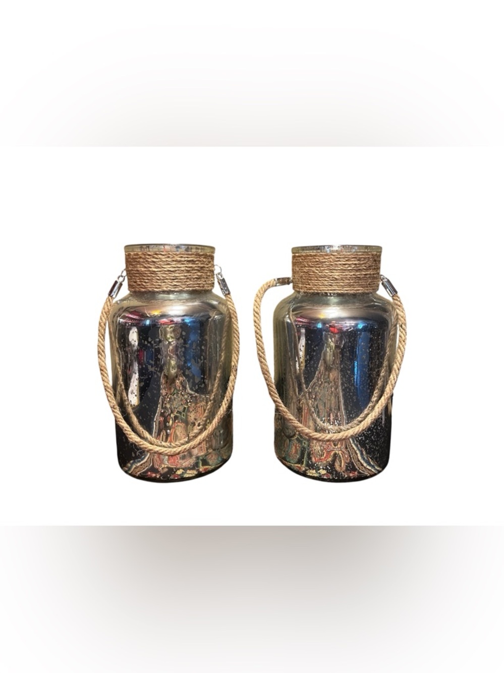 Set of 2 Mercury Glass Rope-Handled Lanterns - - Picture 4 of 11